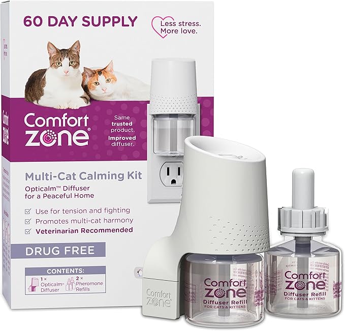 Comfort Zone 60 Day Starter Kit; 1 Multicat Diffuser & 2 Refills; Cat Calming Pheromone; Reduce Stress, Aggression, Fighting, Urine Marking, Scratching