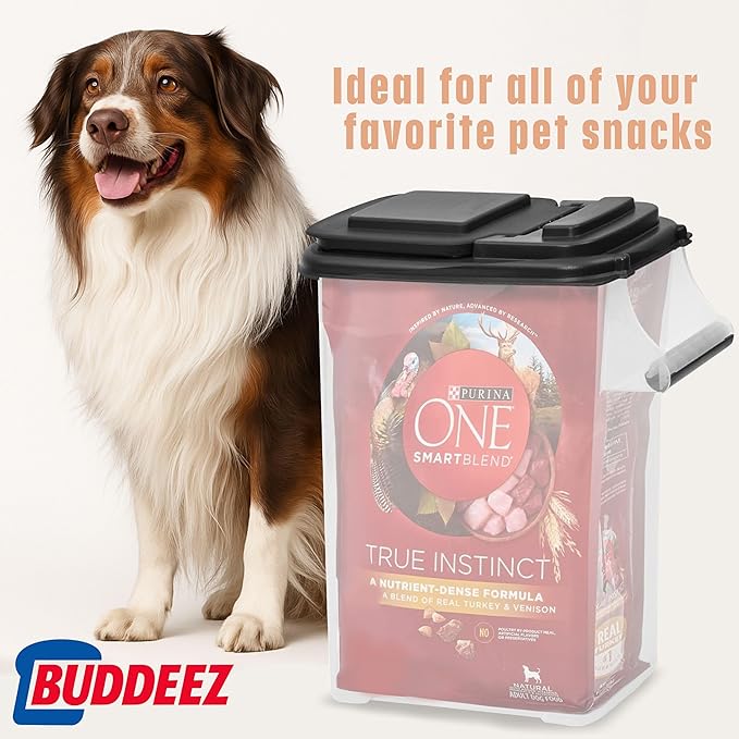 Buddeez Pet Food Storage Containers - Capacity Dog Food Storage Container, Cat Food Container, Bird Seed Storage Container, with Durable EZ Grip Handle, EZ Flip Lid & Scoop (2 Pack) 16 QT/16 LB