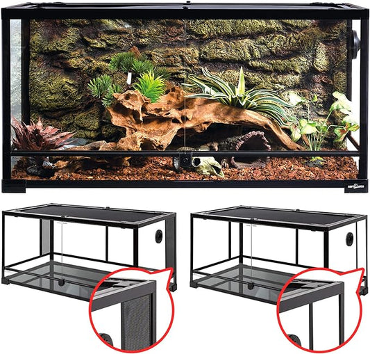 REPTI ZOO 50 Gallon Reptile Glass Tank Terrarium 2 in 1 Side Meshes and Side Glasses Double Hinge Door with Screen Ventilation Tempered Glass 36" x 18" x 17.75"
