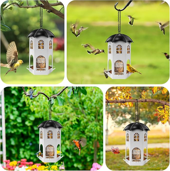Metal Bird Feeder for Outdoor Hanging, Wild Bird Feeders with Circular Perch, Squirrel Proof Bird Feeder,Easy to Clean & Refill, Large Seed Capacity Birds Feeder for Small Birds