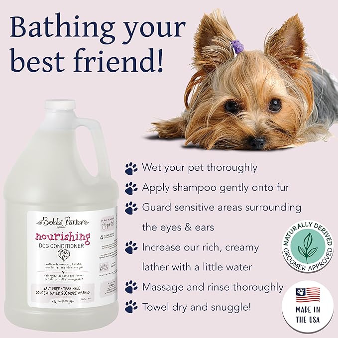 Bobbi Panter Nourishing Dog Conditioner - Detangles & De-Matts with Natural Safflower Oil, Keratin, Shea Butter, Aloe Vera for Fur, Sea Air Scent, 10:1 Concentrate, Made in The USA, 1 Gal.