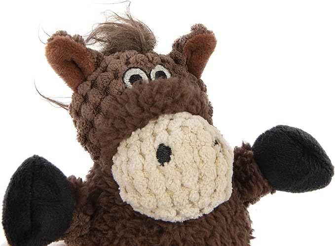 goDog Checkers Just for Me Skinny Horse Squeaky Plush Dog Toy, Chew Guard Technology - Brown, Mini