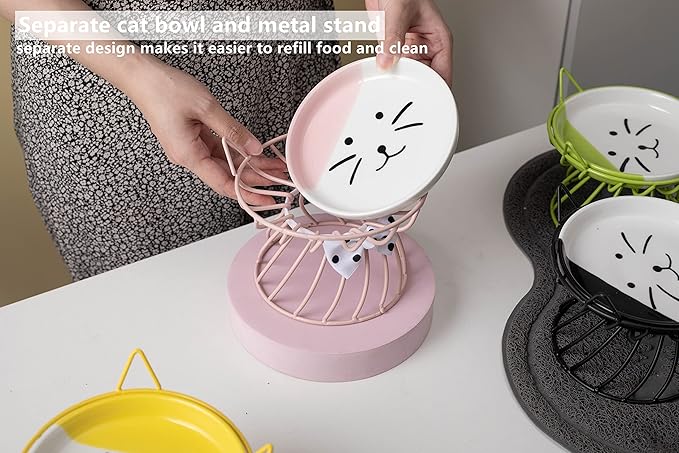 Raised Pet Food and Water Bowl, Cat and Small Dog Bowl, Tilted Ceramic Cat Water Bowl No Spill,15oz, Dishwasher Safe