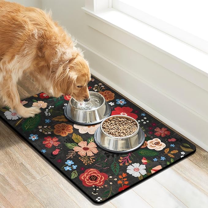 Eco-Friendly Pet Supplies: 16"x24" Absorbent Quick Dry Floor Mat for Dog & Cat Food and Water, Dispenser Mat