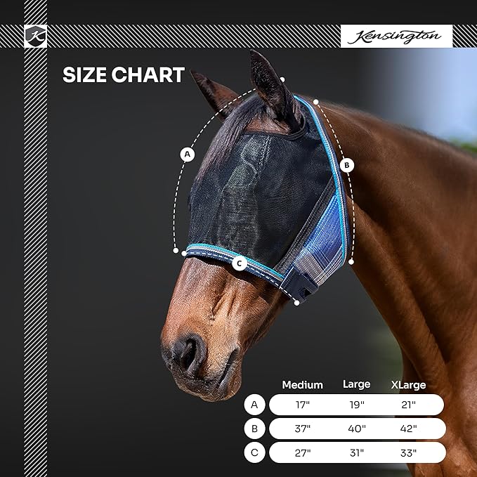 Kensington UViator CatchMask Horse Fly Mask with Web Trim UV Eye Protection Mask for Horse - Medium, Atlantis