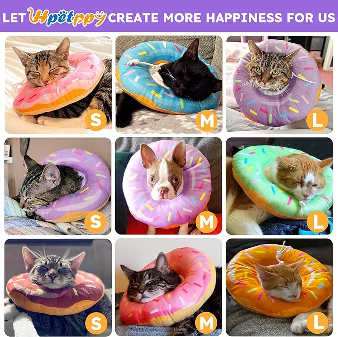Cat Cone Collar Soft, Cat Recovery Collar for Wound Healing Cute Donut Adjustable Kittens Cones to Stop Licking Comfortable Lightweight Neck Elizabethan Collars for Cats Kittens After Surgery