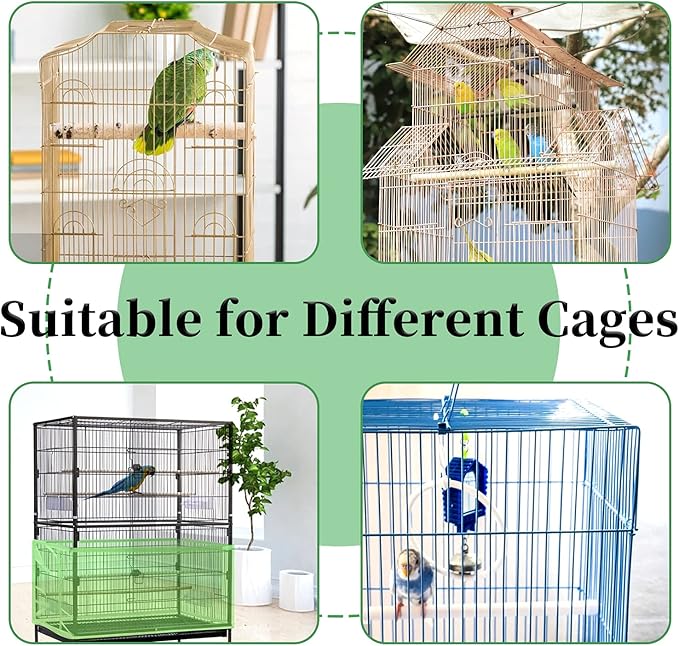 Daoeny Large Bird Cage Cover, Bird Cage Seed Catcher, Adjustable Soft Airy Nylon Mesh Net, Birdcage Cover Skirt Seed Guard for Parrot Parakeet Macaw African Round Square Cages (Green)