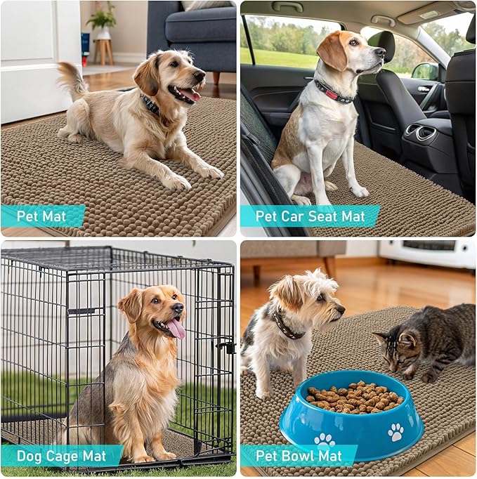 OLANLY Dog Door Mat for Muddy Paws 47x24, Absorbs Moisture and Dirt, Absorbent Non-Slip Washable Doormat, Quick Dry Chenille Mud Mat for Dogs, Entry Indoor Entryway Carpet for Inside Floor, Tan