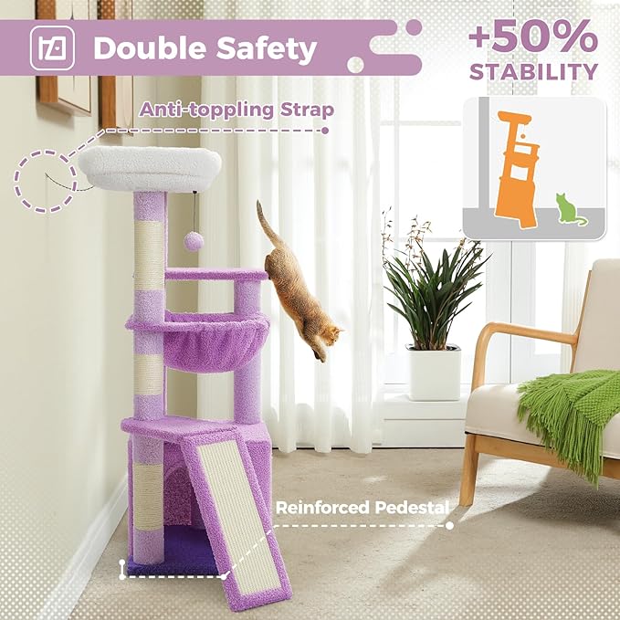 PEQULTI 36.5'' Cat Tree for Indoor Cats, Small Cat Tower with Large Cat Condo, Scratching Posts, Cozy Hammock and Scratching Ladder for Kittens, Purple