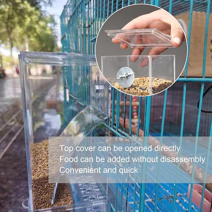 No Mess Bird Feeder Water Dispenser Set, SHGNUY Automatic Transparent Parrot Feeder Acrylic Parrot Food Container Drinker Cage Accessories for Small Birds Canary Parakeet Finch (Dark Green, 1)