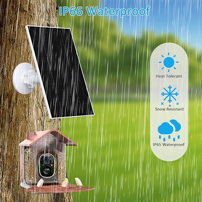 FUTUREZEN 4W Solar Panel for Bird Feeder Camera, USB-C/Micro USB Solar Charger with IP66 Waterproof, 360° Adjustable Mount, 9.8FT Cable