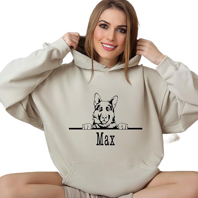 Custom Dog Mom Shirt for Women Pet Ears Sweatshirt with Name Unique Puppy Line Art Cute Dad Hoodie for DogDad Owner Lover
