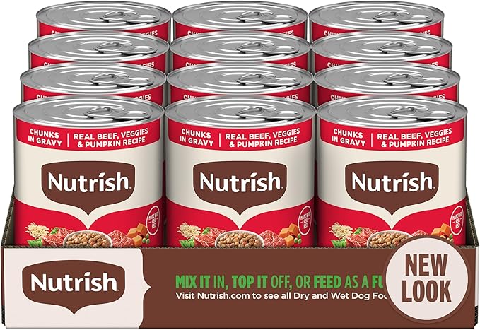 Nutrish Real Beef & Veggies Recipe Whole Health Blend Chunks in Gravy Wet Dog Food, 13 oz. Can, 12 Count, Packaging May Vary (Rachael Ray)
