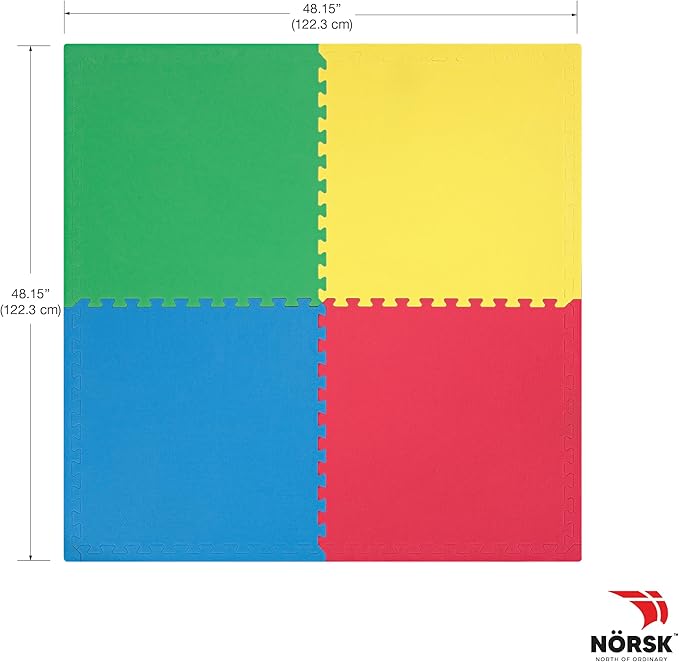 Norsk Reversible Kids Puzzle Play Mats 1/2" Thick EVA Interlocking Foam Tiles (Multicolor/Black 12 Tiles - 48 sq. Ft. 1/2" Thick)