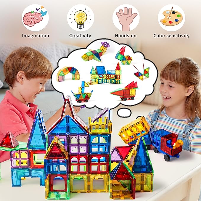 MAGBLOCK Magnetic Tiles Kids Toys, 120PCS 3D Magnetic Building Blocks Set Construction Toys Educational STEM Magnet Tiles for Kids Stacking Blocks Learning Gifts for Toddlers Boys Girls