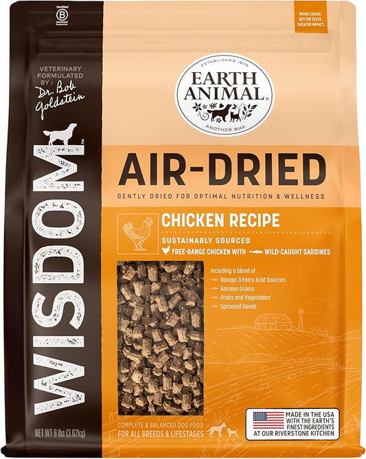 Earth Animal Wisdom Air Dried Dog Food - Chicken Recipe Premium Natural Dry Dog Food for All Breeds & Ages - 8 Lbs Bag
