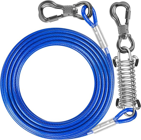Tresbro 40 FT Dog Tie Out Cable with Spring, Shock Absorbing Tether Chains for Outside Aavilable in 10/15/20/25/30/40/50/70/100/120 FT, Heavy Duty Leads for Yard for Medium & Large Dogs Up to 500 LBS