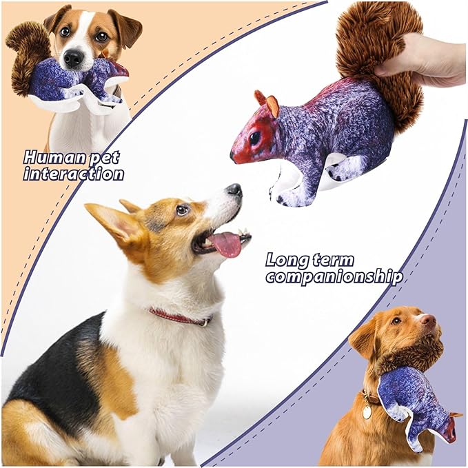 Dog Toy Squirrel, Squeaky with Soft Fabric for Small, Medium, and Large Dogs Daily Companionship, Training Reward Gift