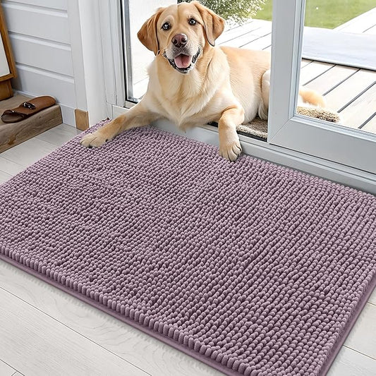 OLANLY Dog Door Mat for Muddy Paws 36x24, Absorbs Moisture and Dirt, Absorbent Non-Slip Washable Doormat, Quick Dry Chenille Mud Mat for Dogs, Entry Indoor Entryway Carpet for Inside Floor, Deep Plum
