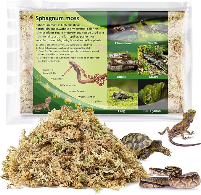 Sukh Sphagnum Moss for Reptiles - 3.5 OZ Reptile Peat Moss for Terrarium Bedding Reptiles Substrate for Reptile Tank, Snake, Leopard Gecko, Ball Python, Crested Gecko, Turtle, Frog, Hamster
