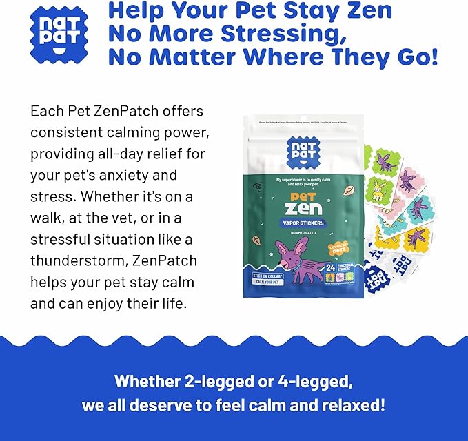 NATPAT Pet Zen Calming Patches for Dogs & Cats – Non-Medicated Effective Stress Relief for Travel, Fireworks & Separation Anxiety - Long Lasting & Non-Toxic (24 Patches) - Locket Sold separetely