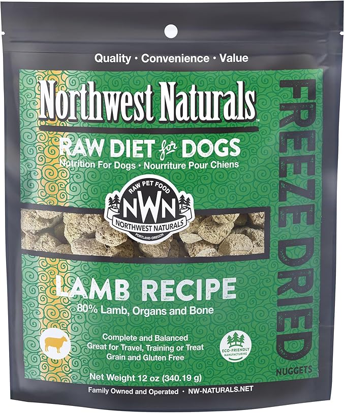 Northwest Naturals Freeze-Dried Lamb Dog Food - Bite-Sized Nuggets - Grain-Free, High-Protein, Raw Diet, Human-Grade, Limited Ingredients, All Natural, Nutrient-Dense, Healthy & Nutritious - 25 Oz