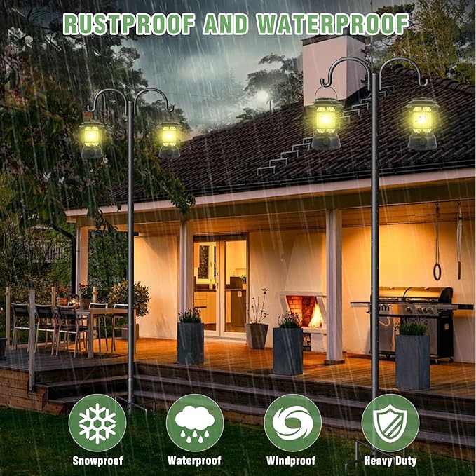 Double Shepherds Hooks for Outdoor, Heavy Duty Bird Feeder Pole with 5-Prong Base - Rust-Proof, Adjustable Bird Feeder Hanger for Garden, Wedding Decor & Hanging Plants