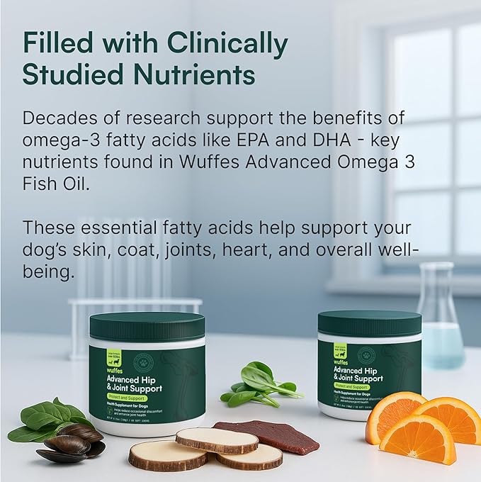 Wuffes Advanced Dog Hip and Joint Supplement with Glucosamine, Chondroitin, Omega 3, MSM, and Green Lipped Mussel, 30 Pork Flavored Chews for Large Dog Breeds
