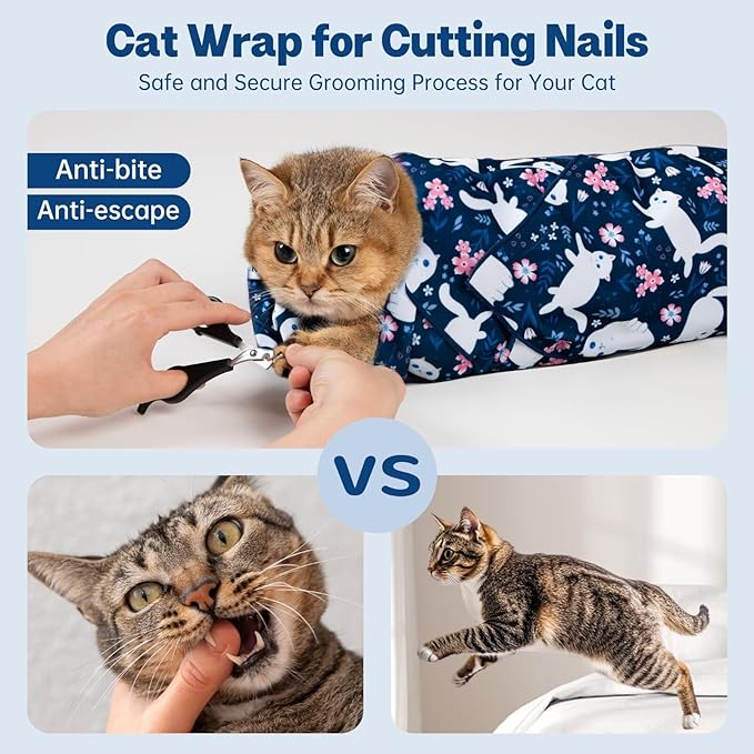 Paw Legend 27.6" Cat Wrap for Grooming Cat Wrap for Cutting Nails Cat Restraint for Nail Clipping Self Adhesive Blanket Restraint Cloth for Cats Within 15lbs