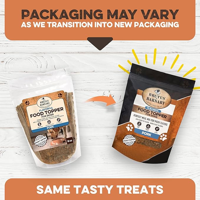 BRUTUS & BARNABY Dog Food Topper - Pork - Enhance Your Dogs Kibble with This Bacon Flavor Packed Mix - Sprinkle On Dog Food Flavoring for Picky Eaters - Just One Single Ingredient