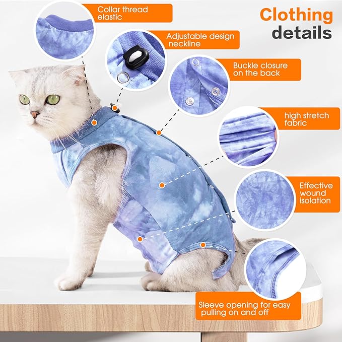 Cat Recovery Suit After Surgery, Recovery Wear for Abdominal Wounds, Onesie Cone E-Collar Alternative - Blue M