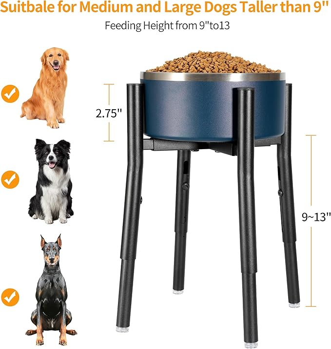 Dog Bowl Stand,Adjustable Tall Dog Food and Water Bowl Stand 8-12" Width 4 Heights,Durable Metal Elevated Dogs Bowl Holder for Medium and Large Dogs (Adjustable Wide 8-12" Heights 16")