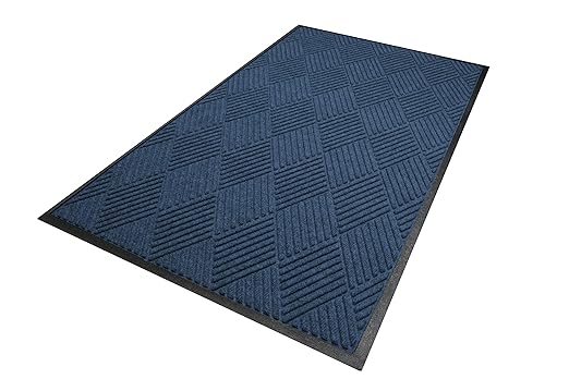 M+A Matting WaterHog Diamond | Commercial-Grade Entrance Mat with Rubber Border – Indoor/Outdoor, Quick Drying, Stain Resistant Door Mat (Navy, 4' x 8')