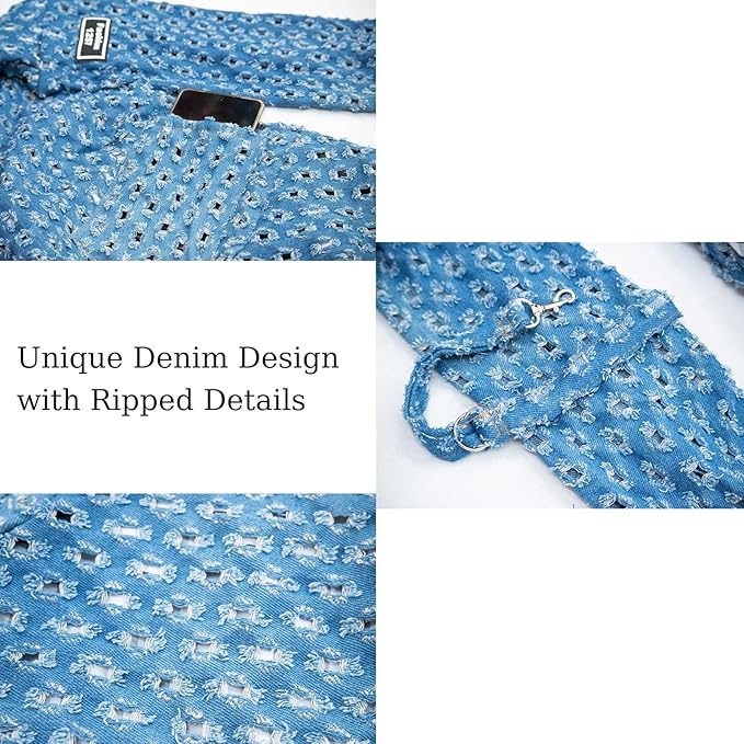 Dog Carrier Purse,Denim - Style Pet Carrier Bag,One-Shoulder Chest Crossbody Bag for Cat and Small Dog