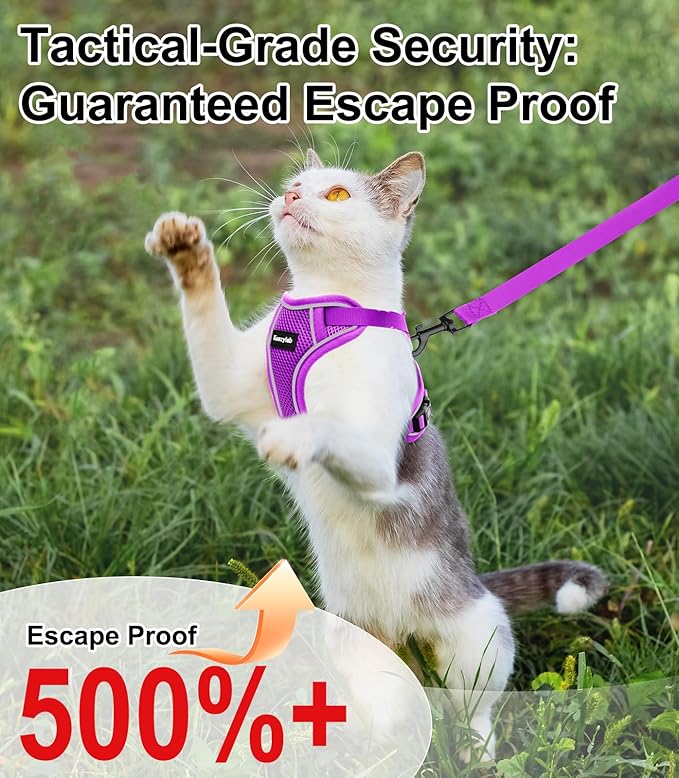 Cat Harness and Leash for Walking Escape Proof Soft Adjustable Cat Leash Breathable Comfortable Vest Easy to Wear Kitten Harness for Outdoor Travel Purple M