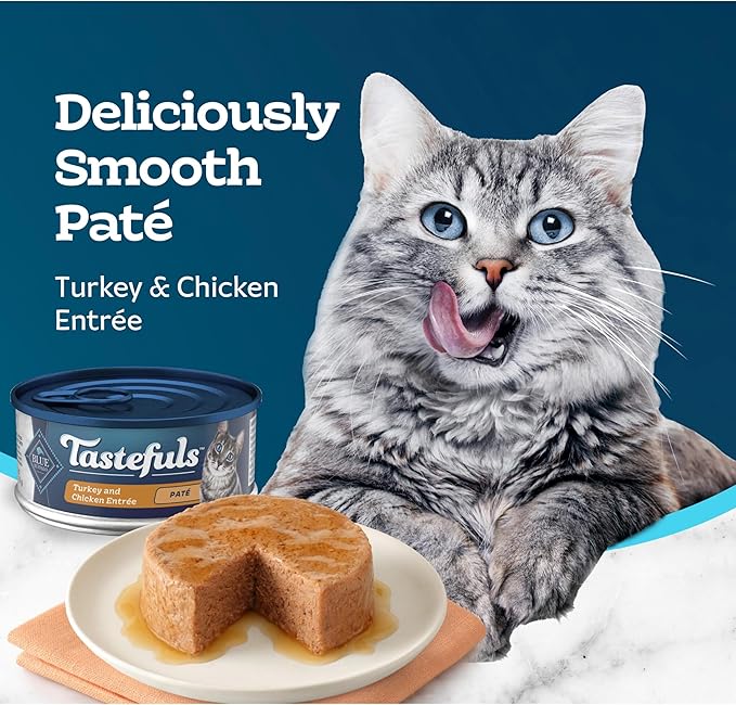 Blue Buffalo Tastefuls Wet Cat Food Paté, Made with Natural Ingredients, Turkey and Chicken Entrée, 5.5-oz Cans (24 Count)
