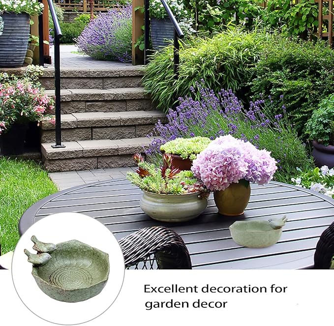 Ceramic Bird Bath for Outdoors,Ground & Tabletop Decor, Ground Feeders Bird Bath Feeding Bowl for Outdoors, Garden Deck, Balcony,Yard, Lawn. (Small birdbath)