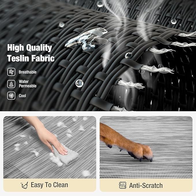 Veehoo Cooling Elevated Dog Bed, Guardrail Raised Pet Cot, Indoor & Outdoor XXL Pet Bed with Washable & Breathable Teslin Mesh, Non-Slip Feet, Dog Couch Bed, 62.5" x 37", Black Silver