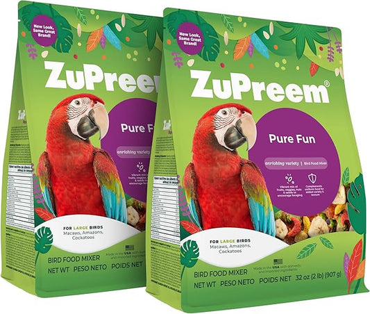 ZuPreem Pure Fun Bird Food for Large Birds, 2 lb (Pack of 2) - Variety Blend of Fruit, FruitBlend Pellets, Vegetables, Nuts for Amazons, Macaws, Cockatoos