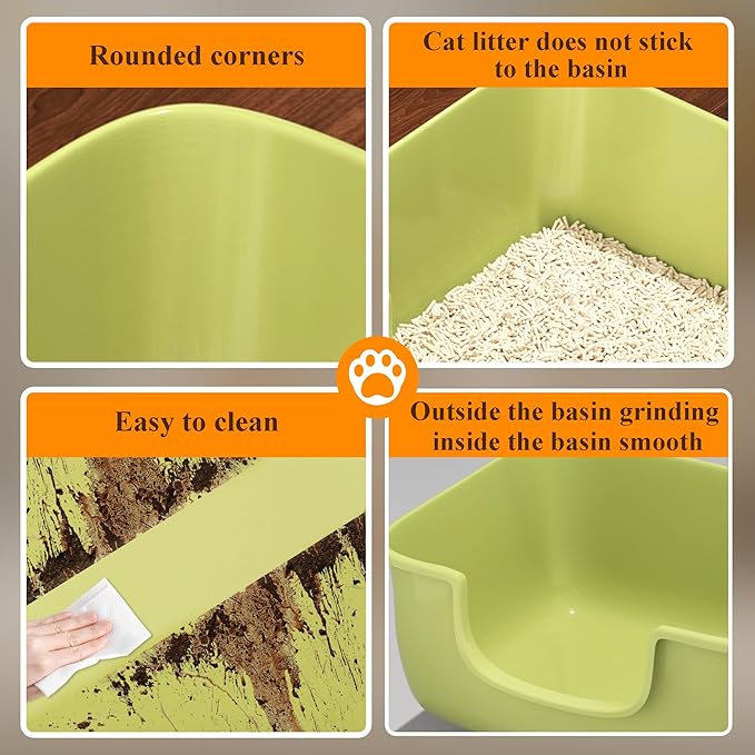 Large Cat Litter Box with High Sides, Open Kitty Litter Boxes Anti-Splashing for Indoor Cat Low Entry Cat Litter Pan for Small and Elderly Cats, Tool-Free Assembly(19.7” * 15.76” * 8.67” Grey)