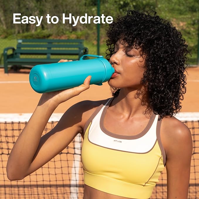 Insulated Water Bottle with Straw - Encool Stainless Steel Water Bottle, Leak-Proof, BPA-Free, Double Wall Vacuum Keeps Cold for 24 Hours for Sports, Travel, School (26 oz, Azure Blue)