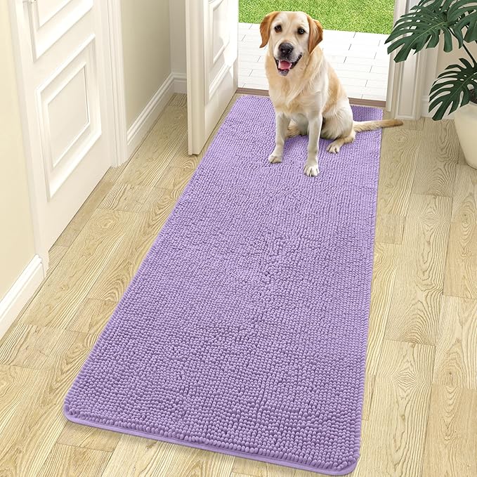 OLANLY Dog Door Mat for Muddy Paws 70x24, Absorbs Moisture and Dirt, Absorbent Non-Slip Washable Doormat, Quick Dry Chenille Mud Mat for Dogs, Entry Indoor Entryway Carpet for Inside Floor, Lavender