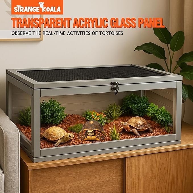 Tortoise Habitat Indoor,Outdoor Reptile Enclosure,Wooden Tortoise House Outdoor,Tortoises Enclosure Indoor (Grey)