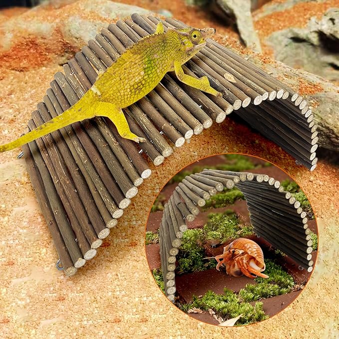 BNOSDM Large Reptile Hide Tortoise Hideout Bearded Dragon Wooden Bridge Snake Climbing Tunnel Habitat Decor for Lizards Spiders Gecko Ball Python