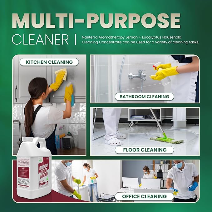 Naeterra Aromatherapy Cleaning Concentrate 64 oz Natural Multi-Surface Cleaner, Plant-Based and Biodegradable, Makes 24 Gallons, Cleaning Essential Oil Formula, Safe for Families and Pets