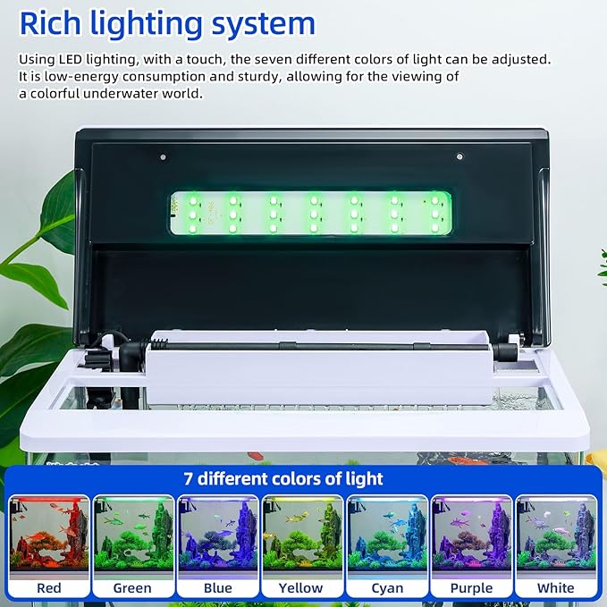 High-Transparency Fish Tanks, Betta and Goldfish Tanks with Filter, Light, Seven-Color LED, Integrated Oxygenation, Filtration, and Circulation, and Aquarium Starter Kits 3 Gallon