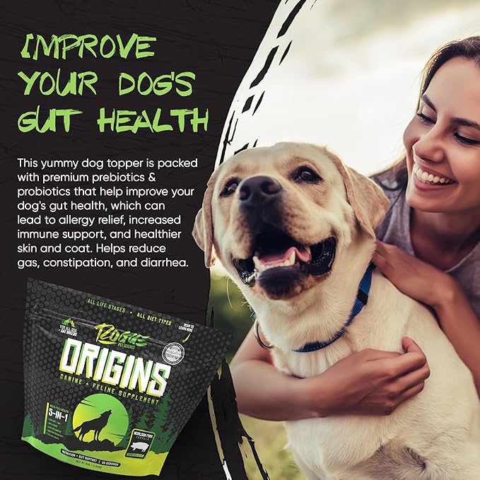 ROGUE PET SCIENCE Origins 5-in-1 Dog Supplement - Powdered Food Topper w/Natural Heirloom Pork Protein- Supports Healthy Digestion, Skin, and Coat - Helps Reduce Itching & Joint Inflammation (2 lbs)