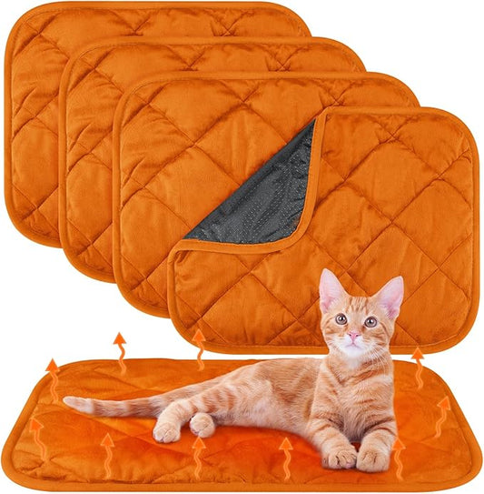 4 Pack Self Heating Cat Pad Self Warming Dog Mat Reflects Body Heat Extra Warm Thermal Pet Pad Washable Dog Cat Bed Crate Bed Mat Blanket(19 x 27.5 Inch,Orange)