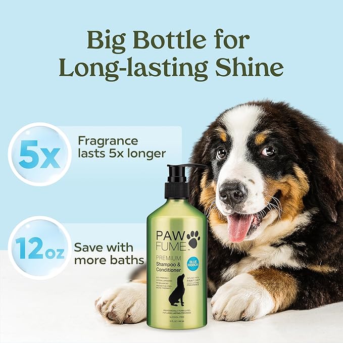 PAWFUME Dog Shampoo and Conditioner, Blue Ribbon, 4-Pack – Nourish & Detangle for a Silky Soft Coat – Probiotic, Deep-Cleaning, pH-Balanced Formula – Puppy Shampoo and Conditioner for All Breeds
