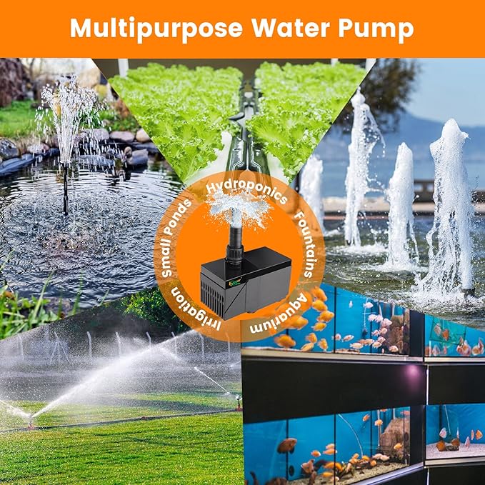 hygger 1850GPH Aquarium Water Pump with Intelligent Controller，DC 24V Ultra Quiet Powerhead, Powerful Return Pump for Fish Tanks, Aquariums, Ponds, Fountains, Sump, Hydroponics(55W, 14.8ft)